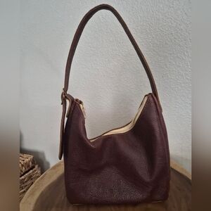 Portland Leather Brown Pebbled Leather Shoulder Bag with Gold Zipper